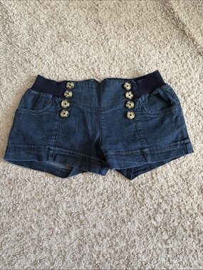 Candie's Dark Blue Denim Button-Accent Short low-rise Shorts